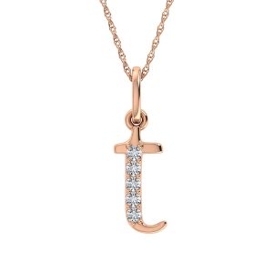 Diamond 1/20 Ct.Tw. Letter T Pendant in 10K Rose Gold
