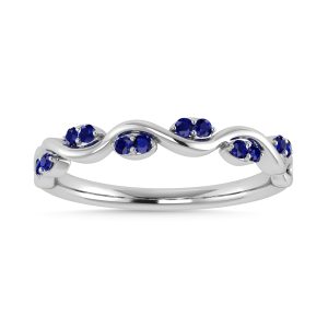 Diamond 1/6 Ct.Tw. And Blue Sapphire Wedding Band in 14K White Gold