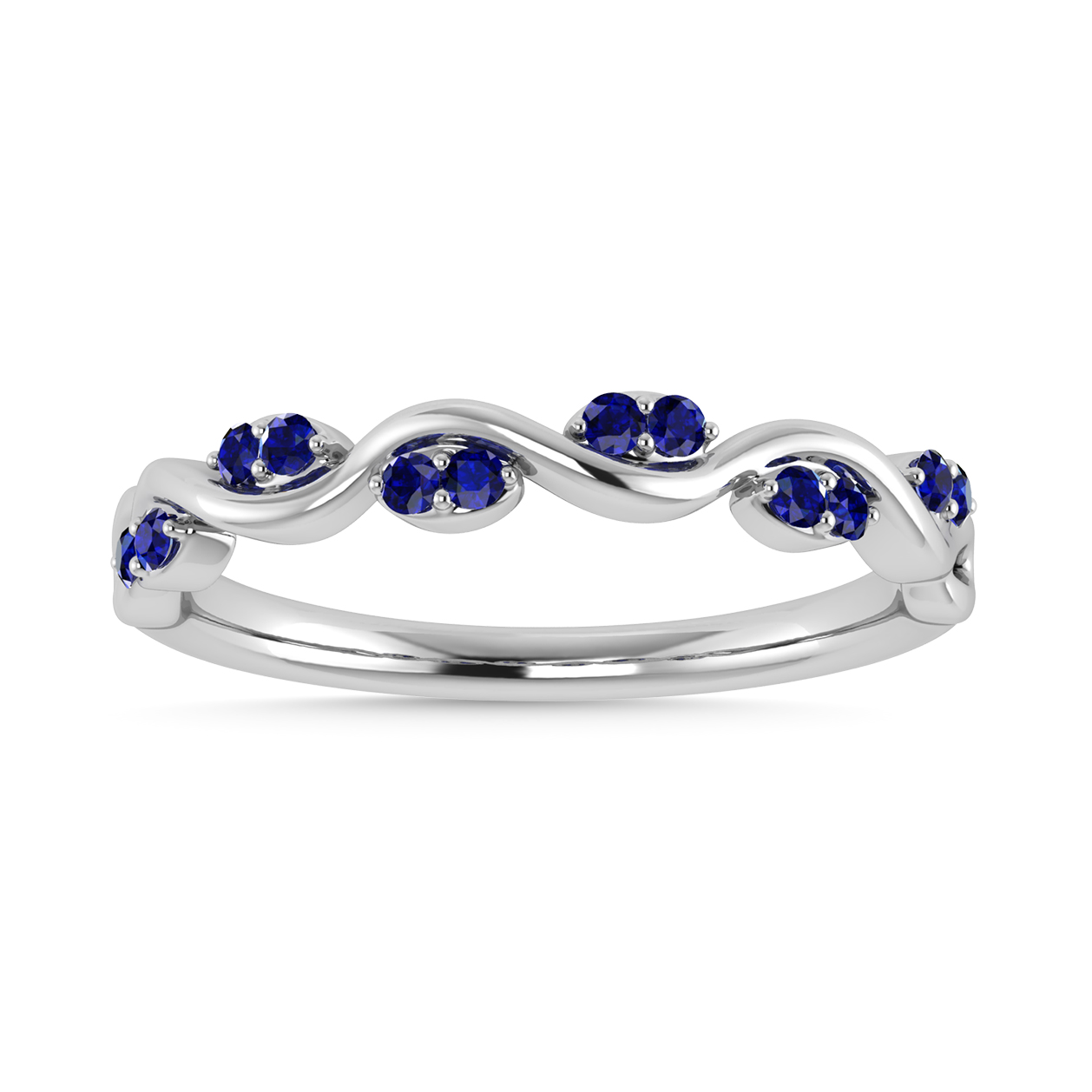 Diamond 1/6 Ct.Tw. And Blue Sapphire Wedding Band in 14K White Gold