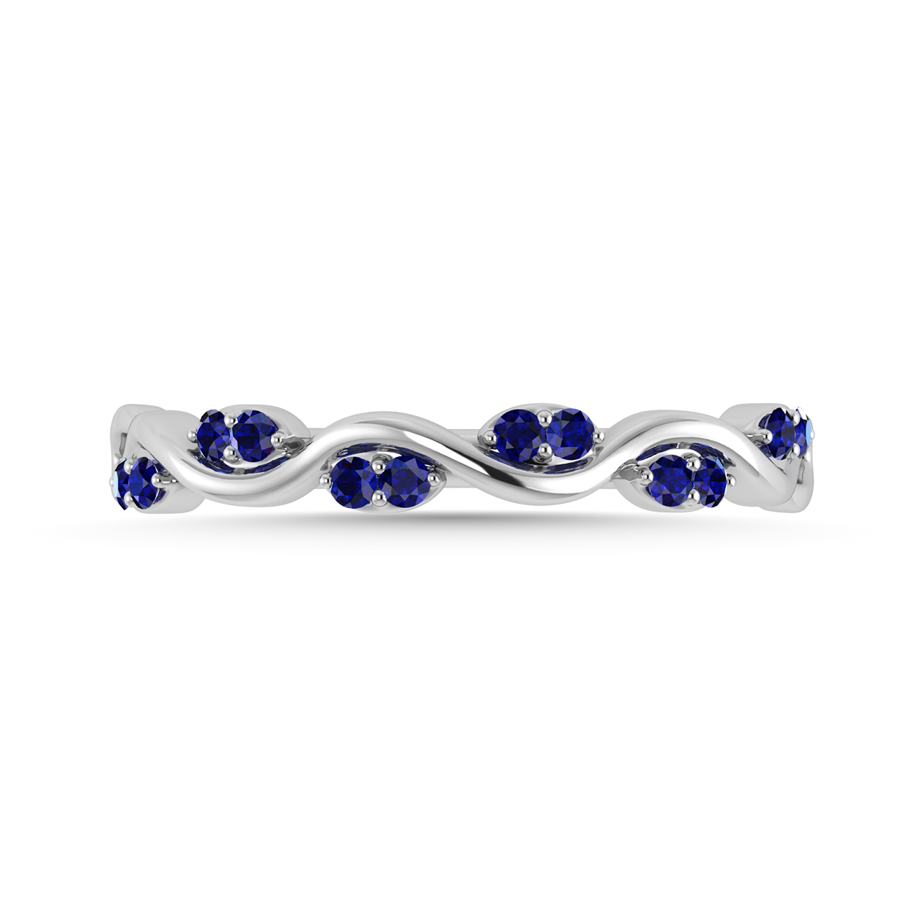 Diamond 1/6 Ct.Tw. And Blue Sapphire Wedding Band in 14K White Gold