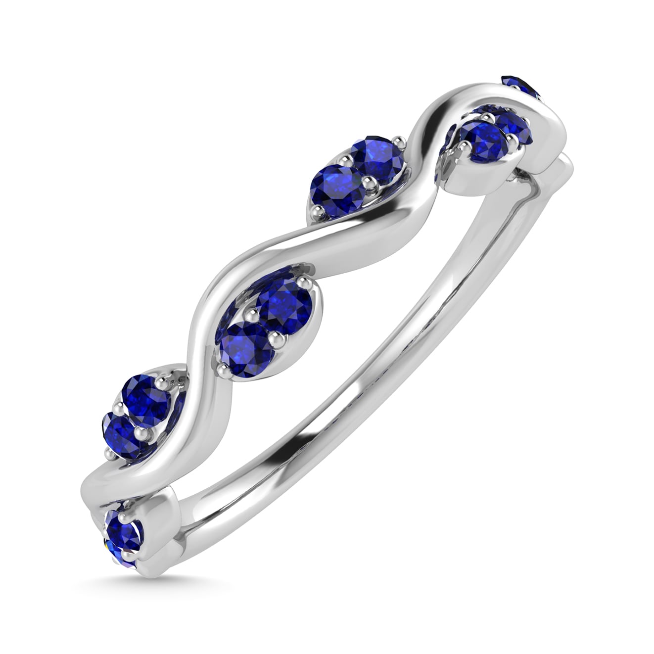 Diamond 1/6 Ct.Tw. And Blue Sapphire Wedding Band in 14K White Gold