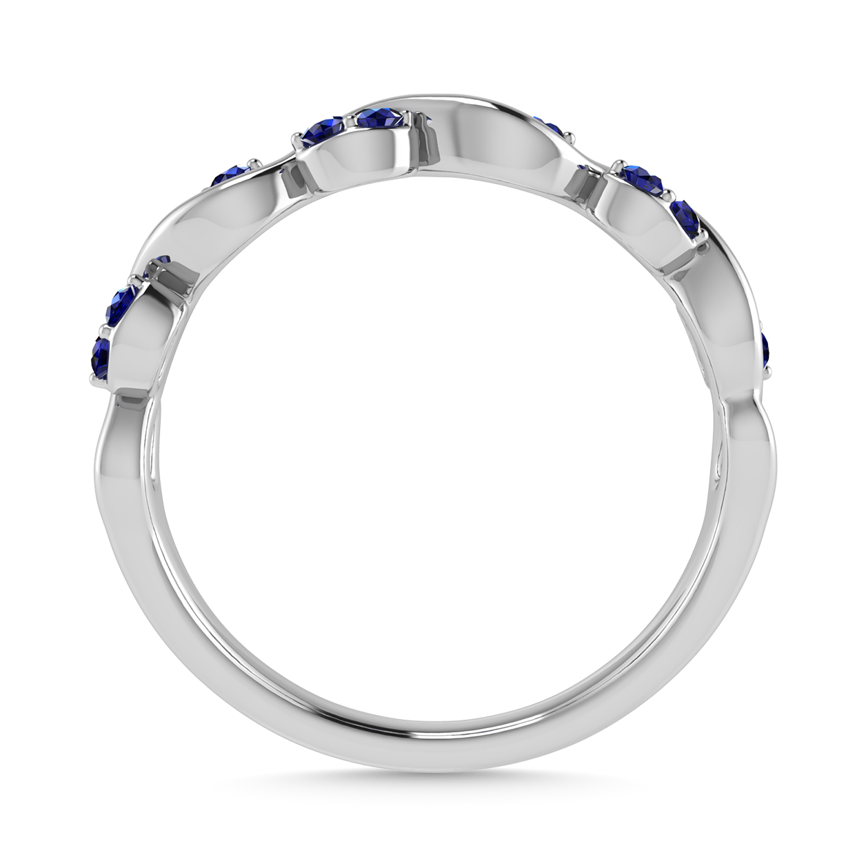 Diamond 1/6 Ct.Tw. And Blue Sapphire Wedding Band in 14K White Gold
