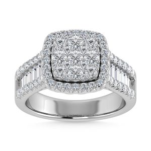 Diamond 2 Ct.Tw. Round and Tapper Engagement Ring in 14K White Gold