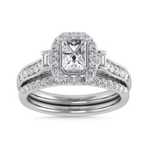 14K White Gold Diamond 1 Ct.Tw. Emerald Shape Bridal Ring