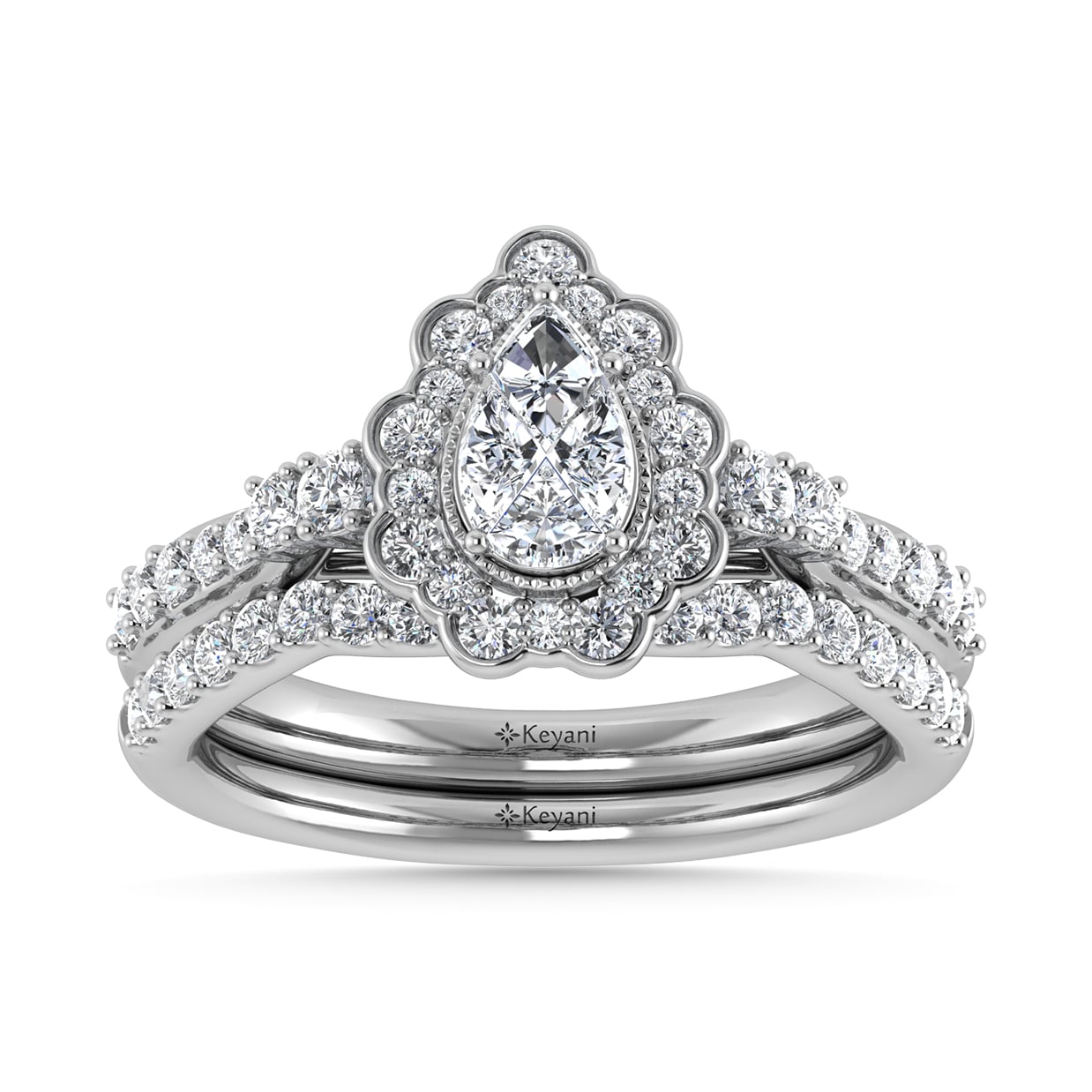 14K White Gold Diamond 1 Ct.Tw. Pear Shape Bridal Ring