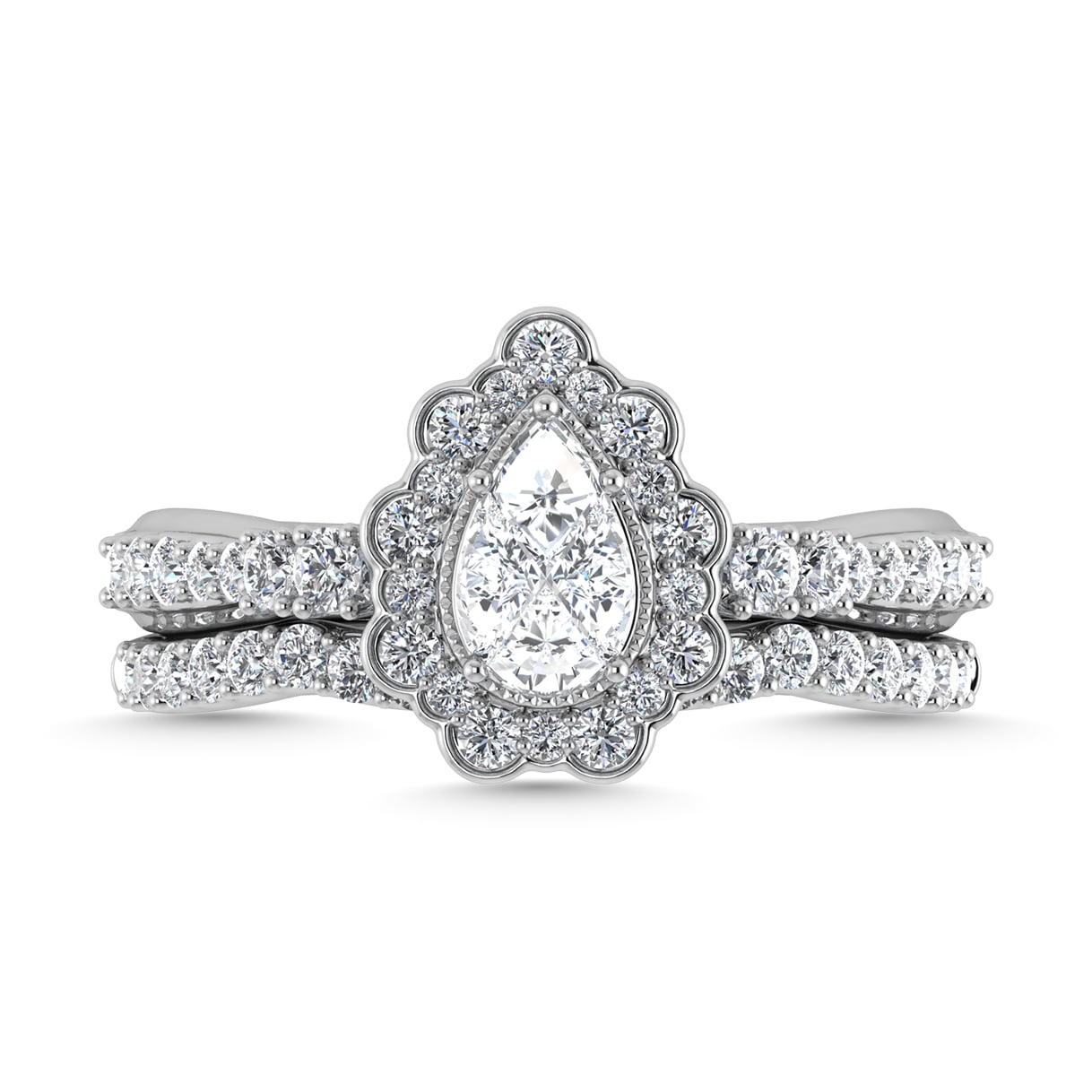 14K White Gold Diamond 1 Ct.Tw. Pear Shape Bridal Ring
