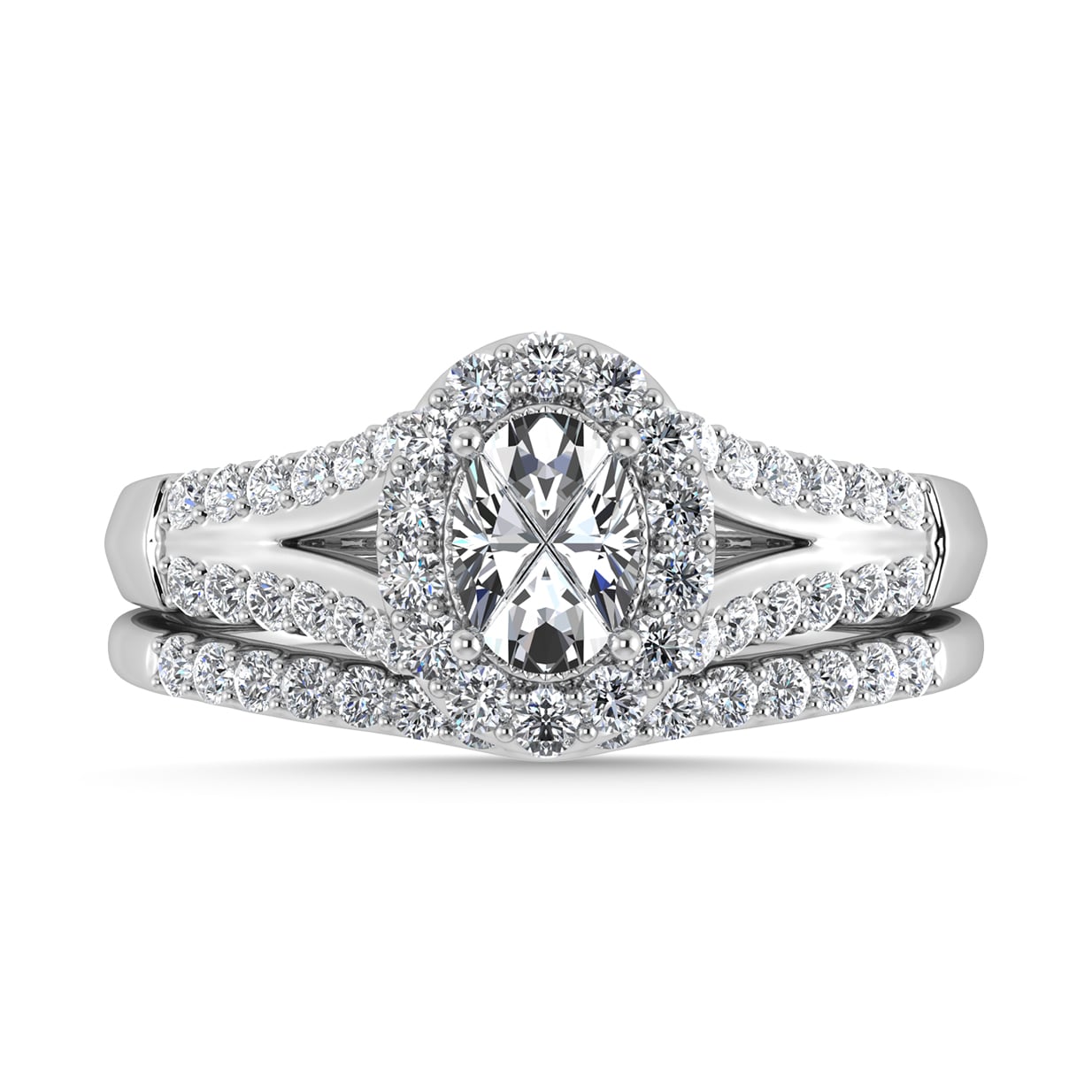 14K White Gold Diamond 1 Ct.Tw. Oval Shape Bridal Ring