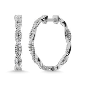 10K White Gold Diamond 1/5 Ct.Tw. Hoop Earrings