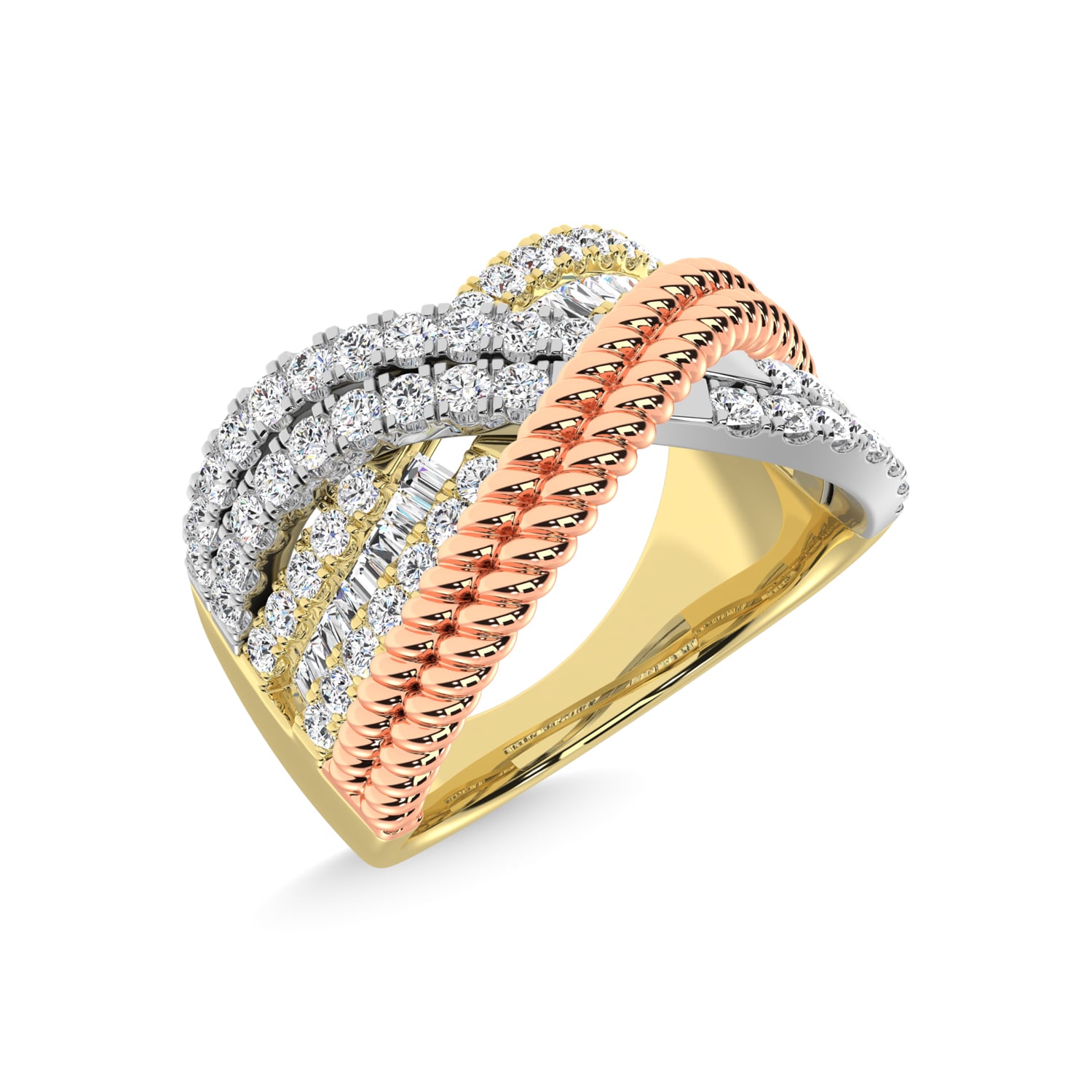 Diamond 1 Ct.Tw. Fashion Ring in 14K Gold (White,Yellow and Pink)