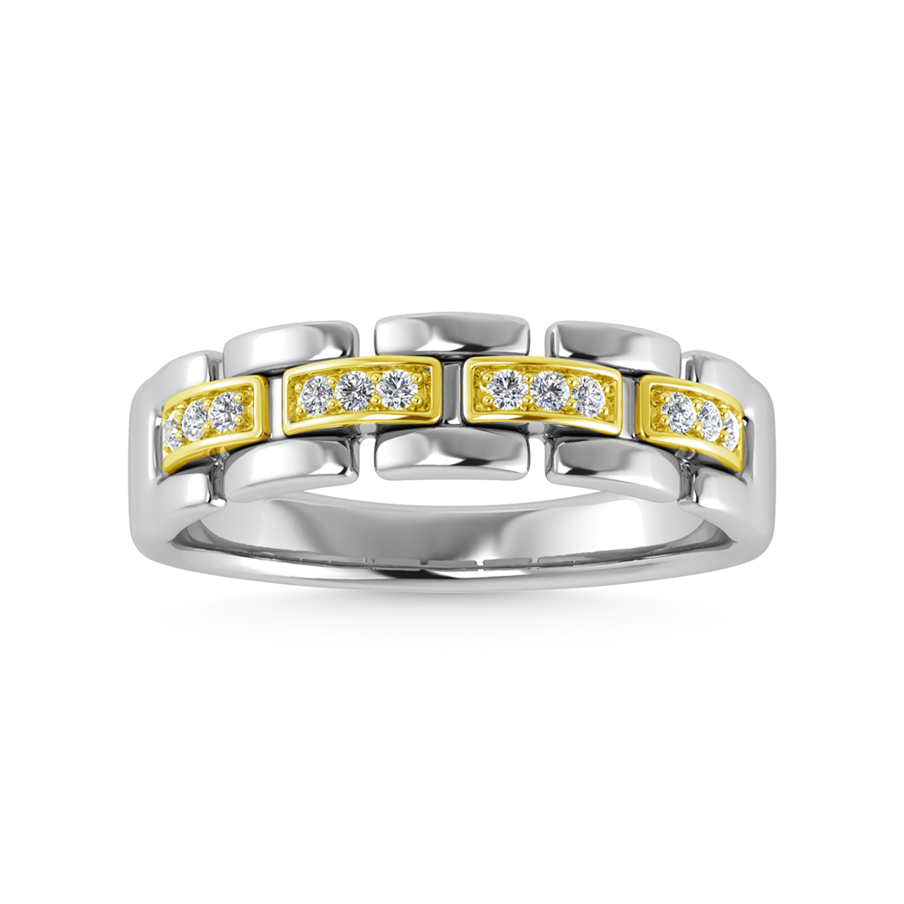 925 Silver + 10K Yellow Gold 1/8 Ct.Tw. Diamond Mens Ring