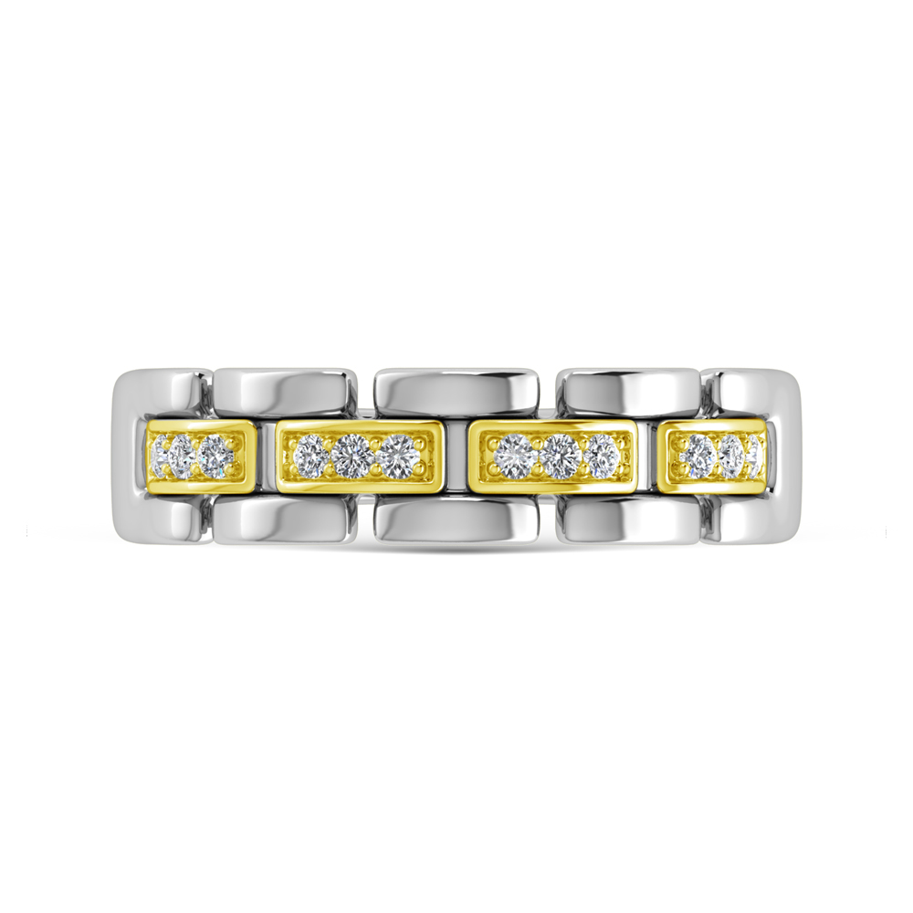 925 Silver + 10K Yellow Gold 1/8 Ct.Tw. Diamond Mens Ring