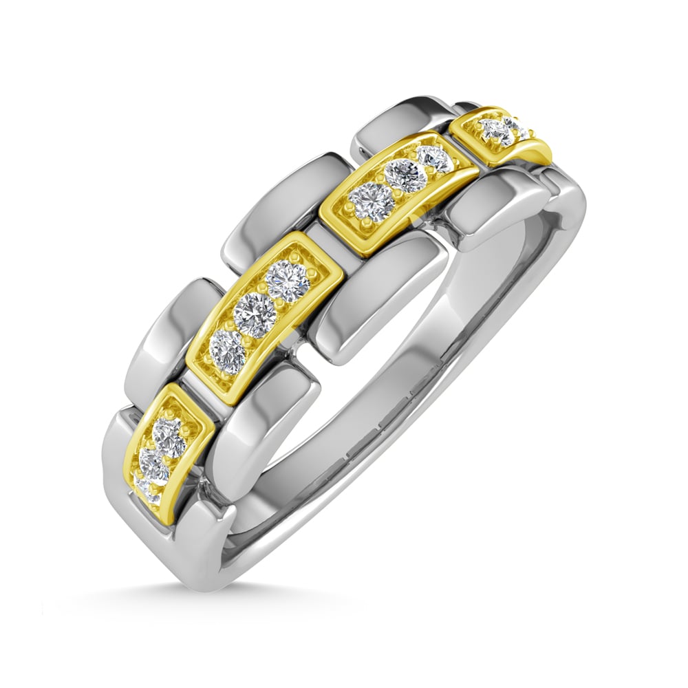 925 Silver + 10K Yellow Gold 1/8 Ct.Tw. Diamond Mens Ring