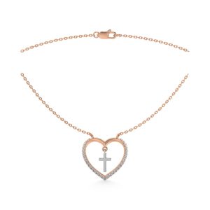 10K Two Tone Diamond 1/6 Ct.Tw. Heart and Cross Necklace