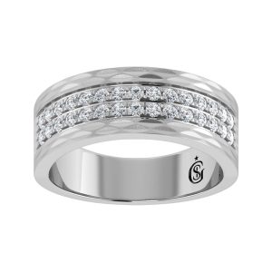 14K White Gold Diamond 3/4.Ct. Tw. Mens Machine Band