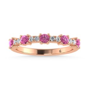 14K Rose Gold Diamond 5/8 Ct. Tw. Alternate Diamond and Pink Sapphire Stackable Band