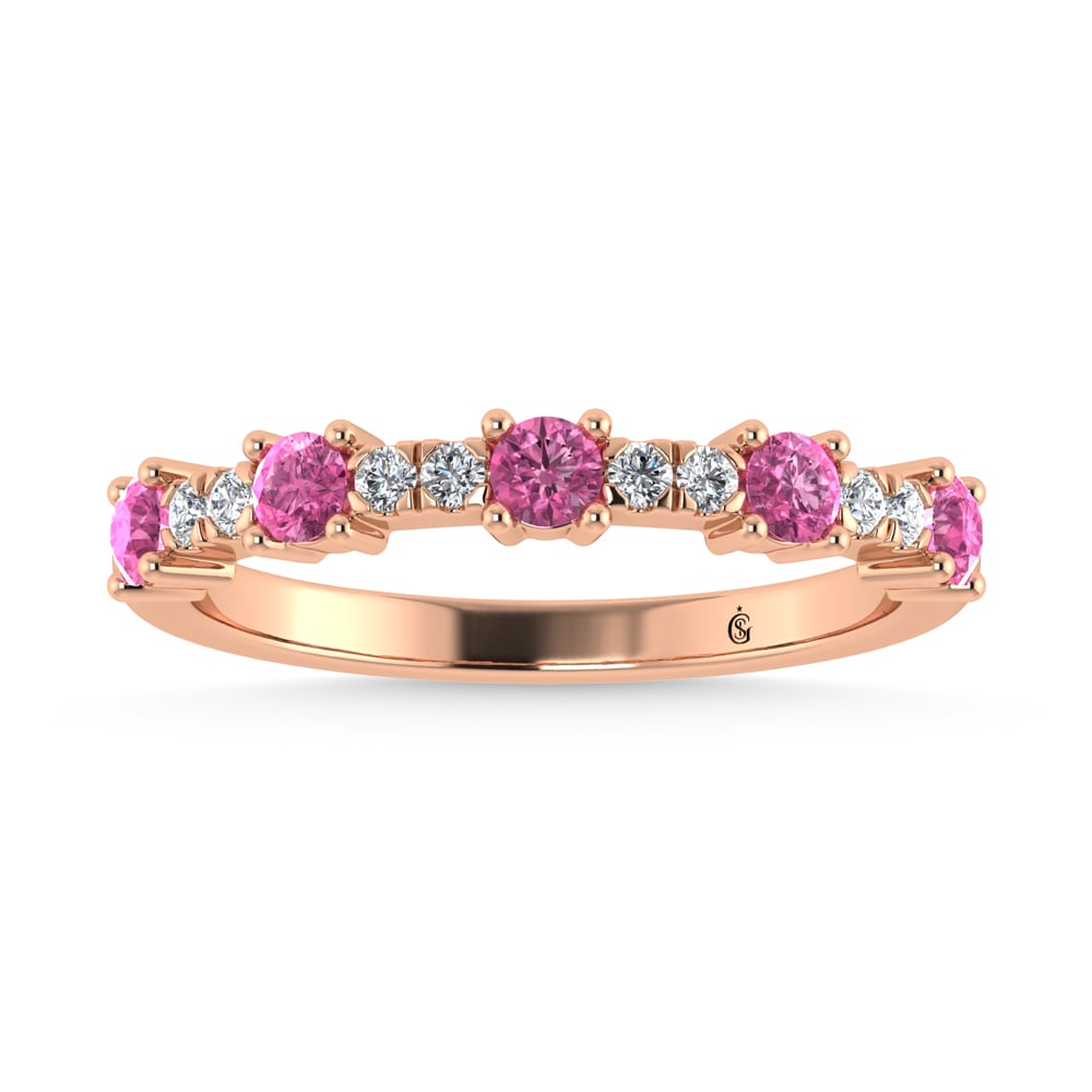 14K Rose Gold Diamond 5/8 Ct. Tw. Alternate Diamond and Pink Sapphire Stackable Band