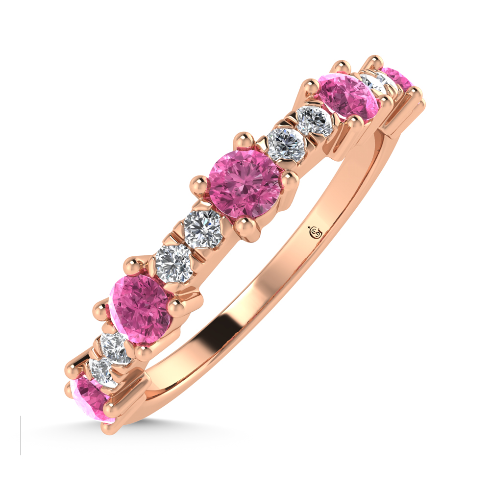 14K Rose Gold Diamond 5/8 Ct. Tw. Alternate Diamond and Pink Sapphire Stackable Band