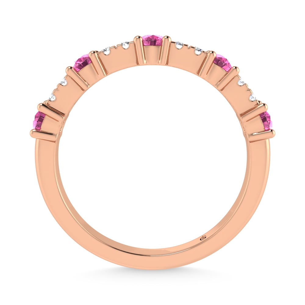 14K Rose Gold Diamond 5/8 Ct. Tw. Alternate Diamond and Pink Sapphire Stackable Band