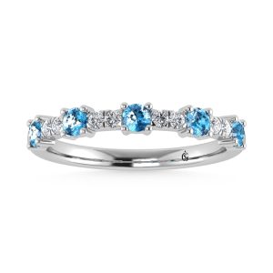 14K White Gold Diamond 1/2 Ct.Tw. Round and Blue Topaz Band