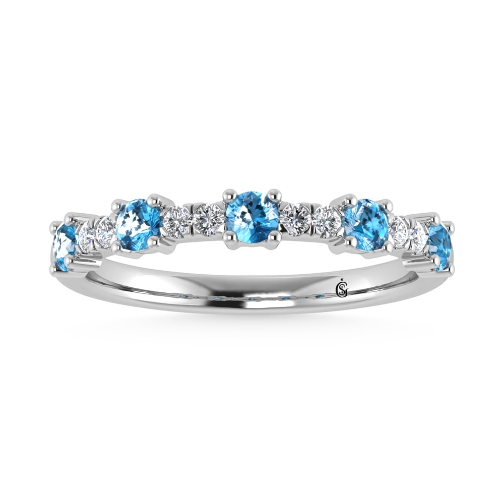 14K White Gold Diamond 1/2 Ct.Tw. Round and Blue Topaz Band