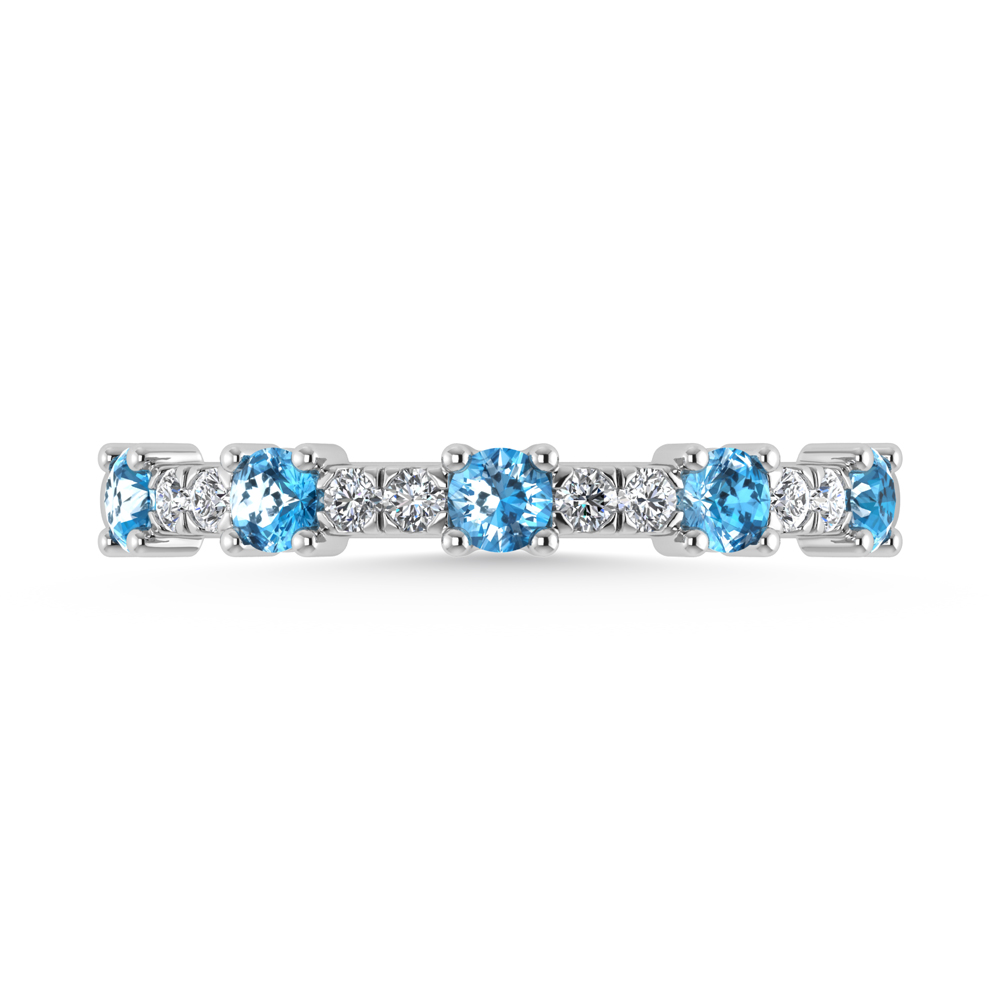 14K White Gold Diamond 1/2 Ct.Tw. Round and Blue Topaz Band