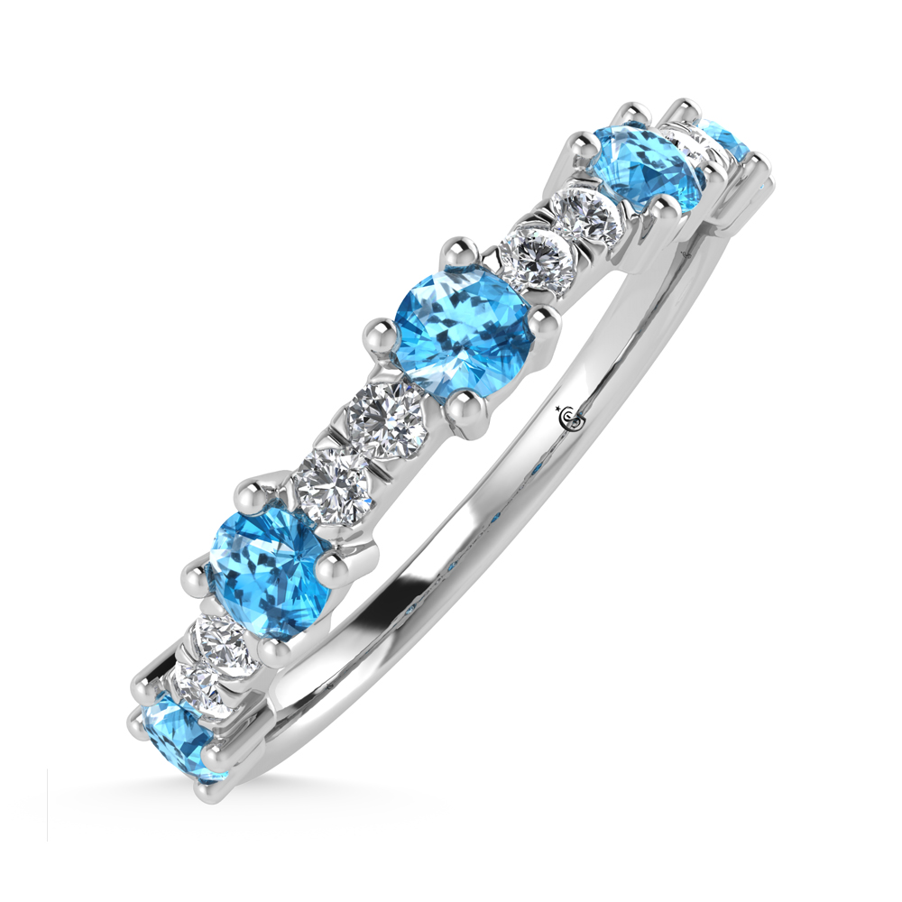14K White Gold Diamond 1/2 Ct.Tw. Round and Blue Topaz Band