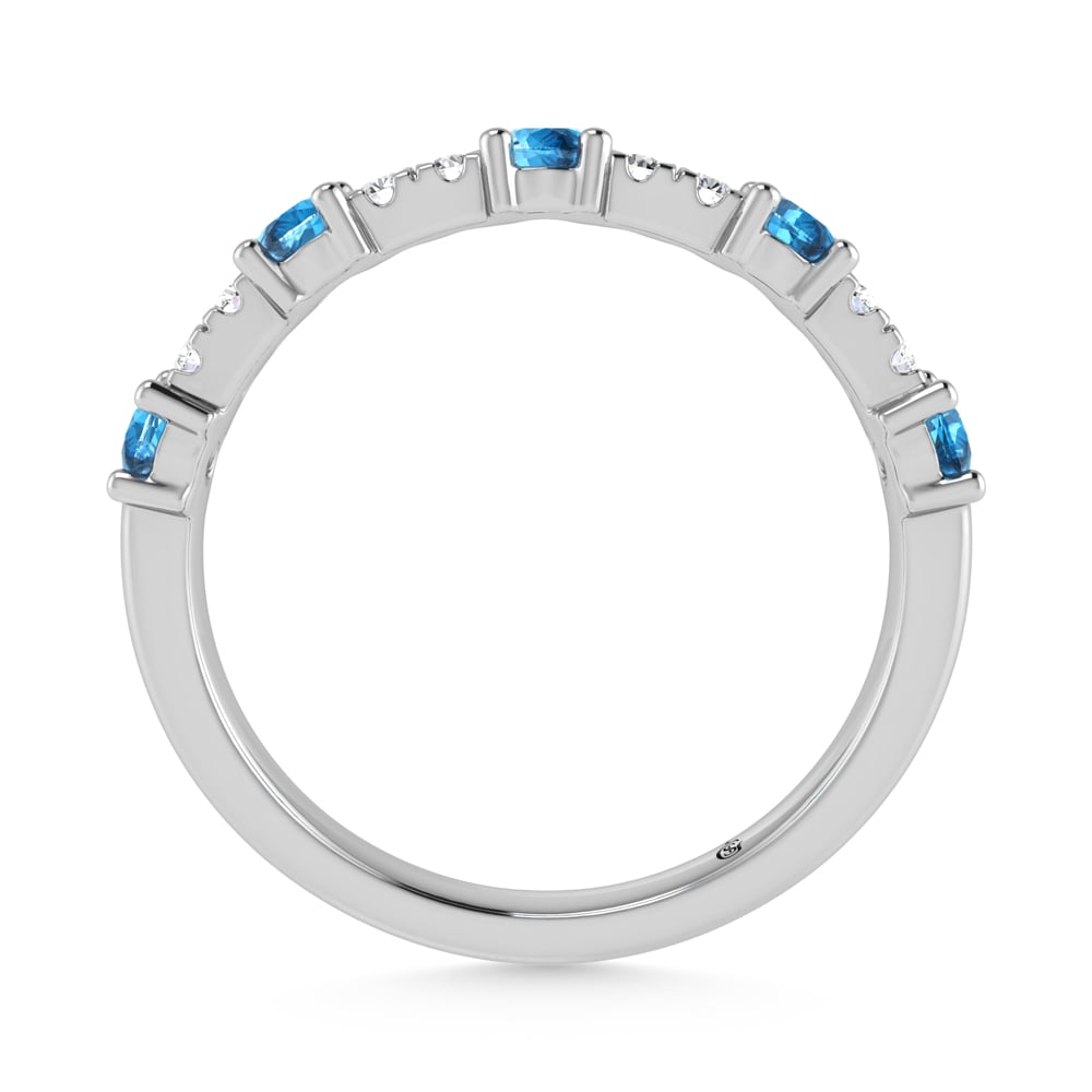 14K White Gold Diamond 1/2 Ct.Tw. Round and Blue Topaz Band
