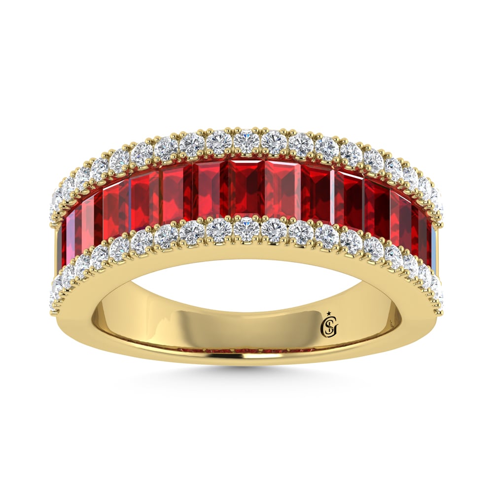 14K Yellow Gold Diamond 2 1/3 Ct. Tw. Straight Baguette Ruby Band