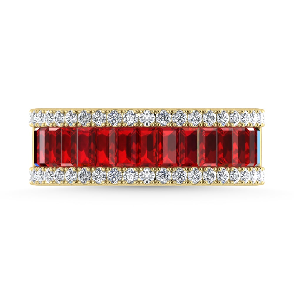 14K Yellow Gold Diamond 2 1/3 Ct. Tw. Straight Baguette Ruby Band