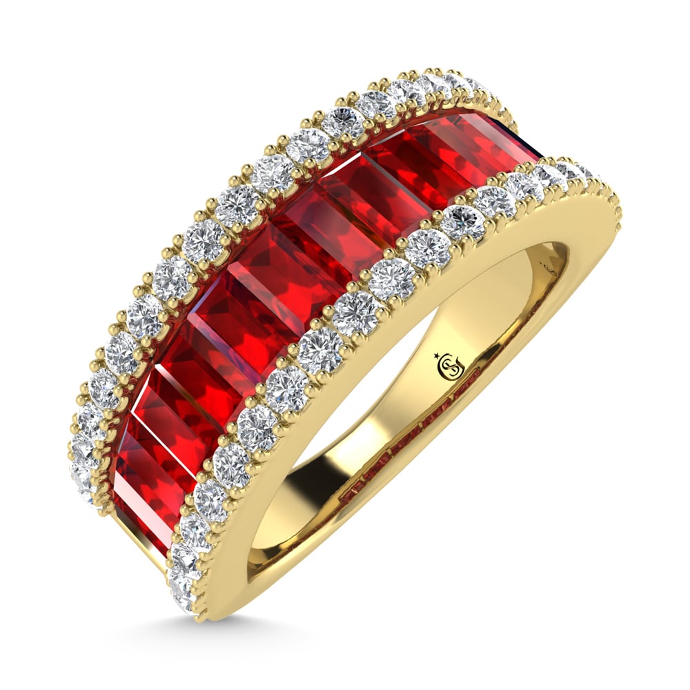 14K Yellow Gold Diamond 2 1/3 Ct. Tw. Straight Baguette Ruby Band