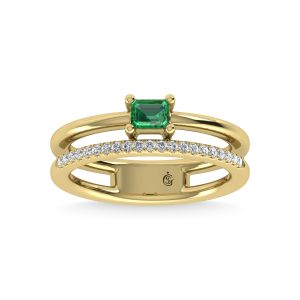 14K Yellow Gold Diamond and Emerald 1/3 Ct.Tw. Fashion Ring
