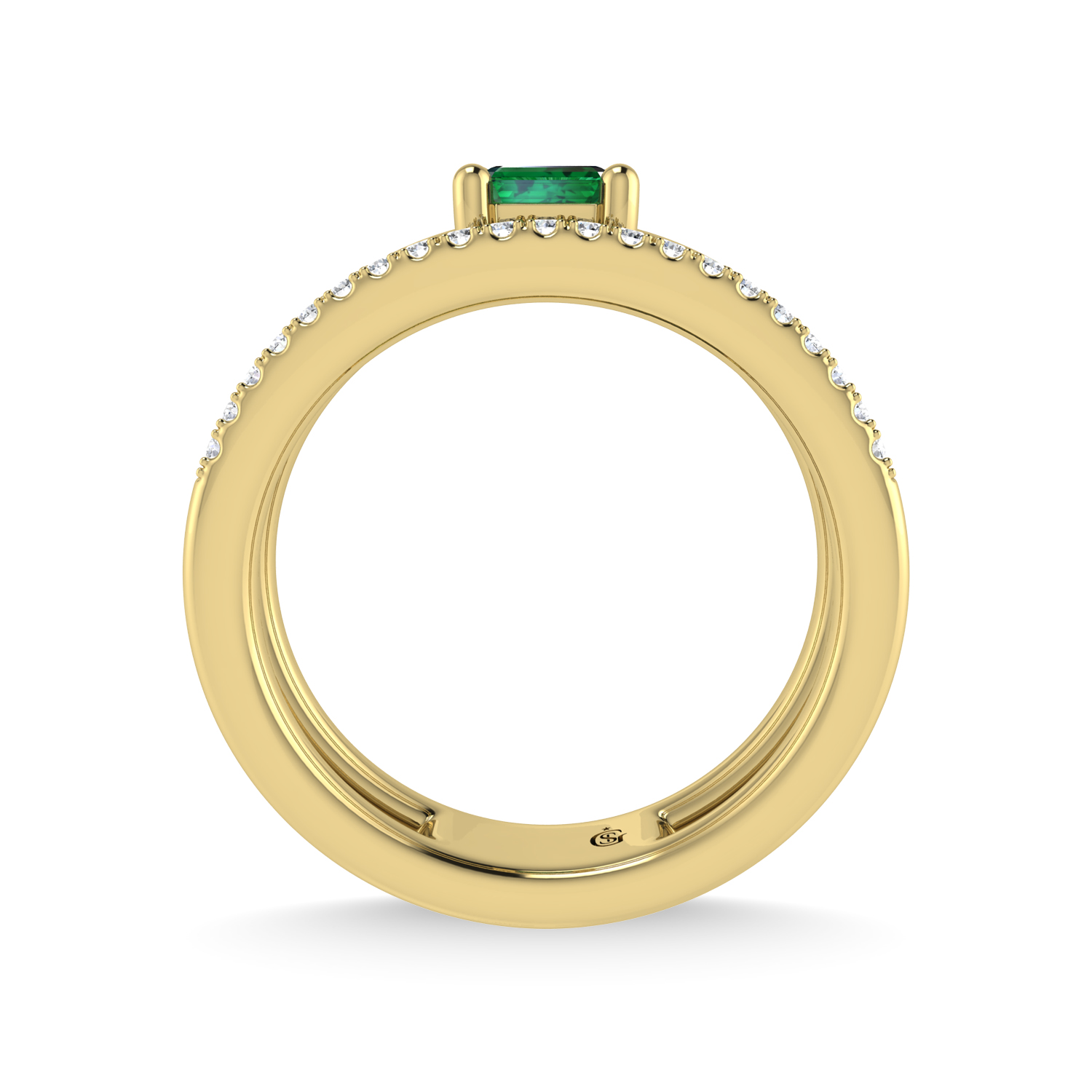 14K Yellow Gold Diamond and Emerald 1/3 Ct.Tw. Fashion Ring