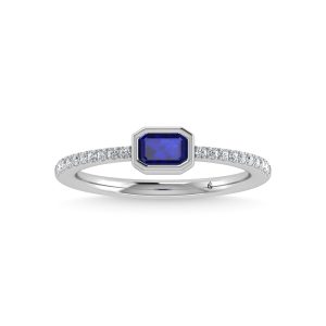 14K White Gold Diamond 3/8 Ct.Tw. And Blue Sapphire Fashion Ring
