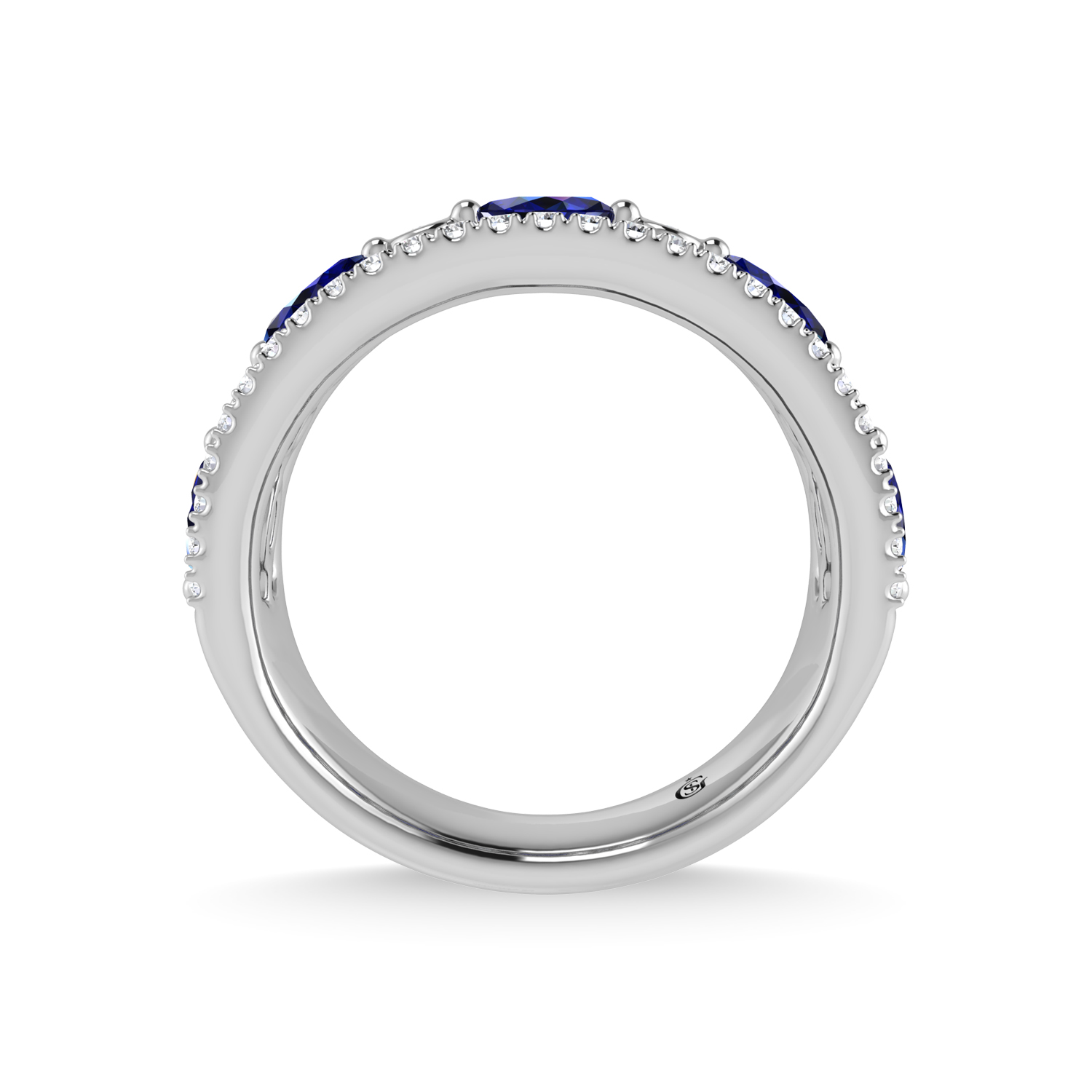 14K White Gold Diamond 7/8 Ct.Tw. And Blue Sapphire Fashion Band