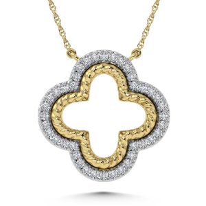 14K Two Tone Diamond 1/6 Ct.Tw. Clover Necklace