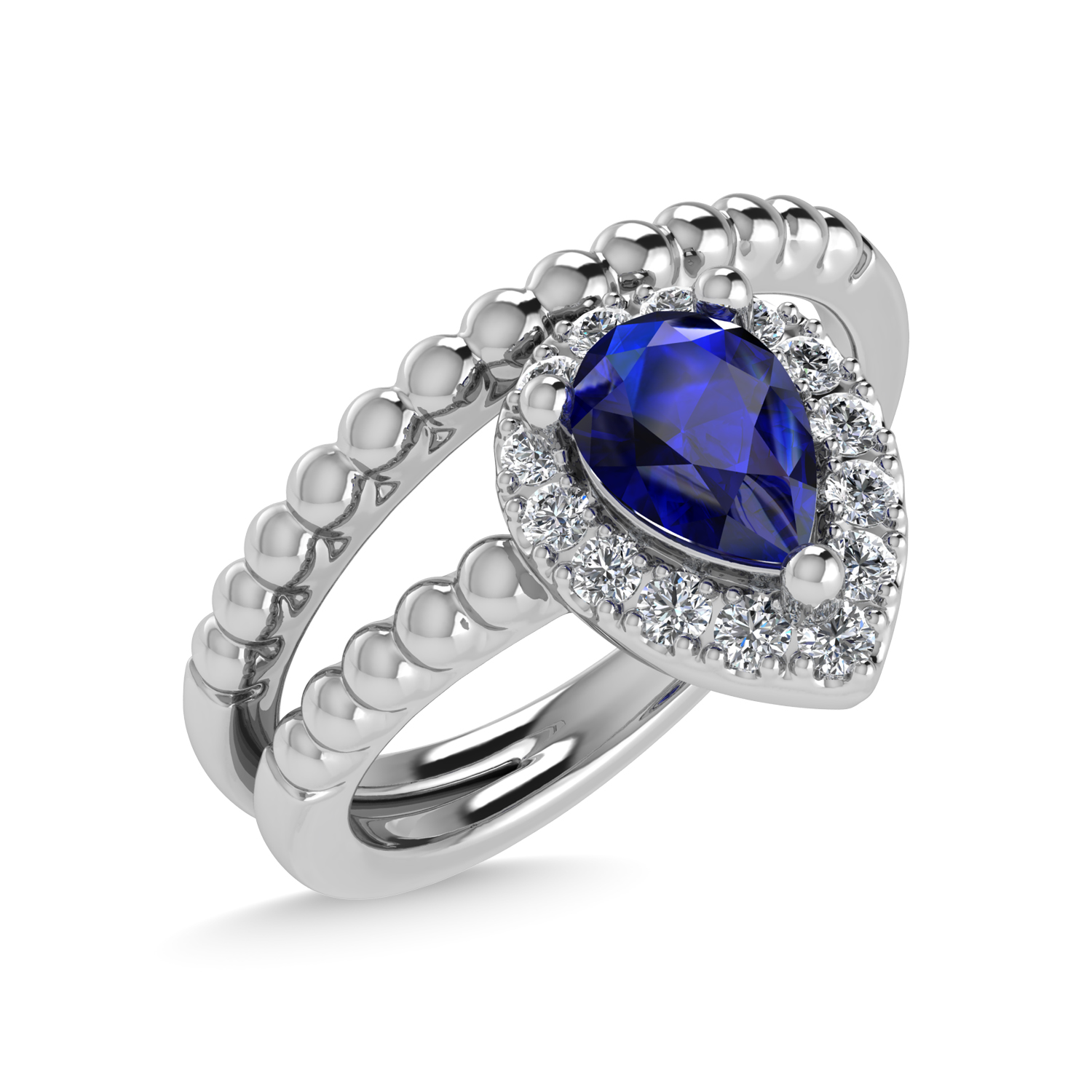 14K White Gold 5/8 Ct.Tw. Diamond and Blue Sapphire Fashion Ring