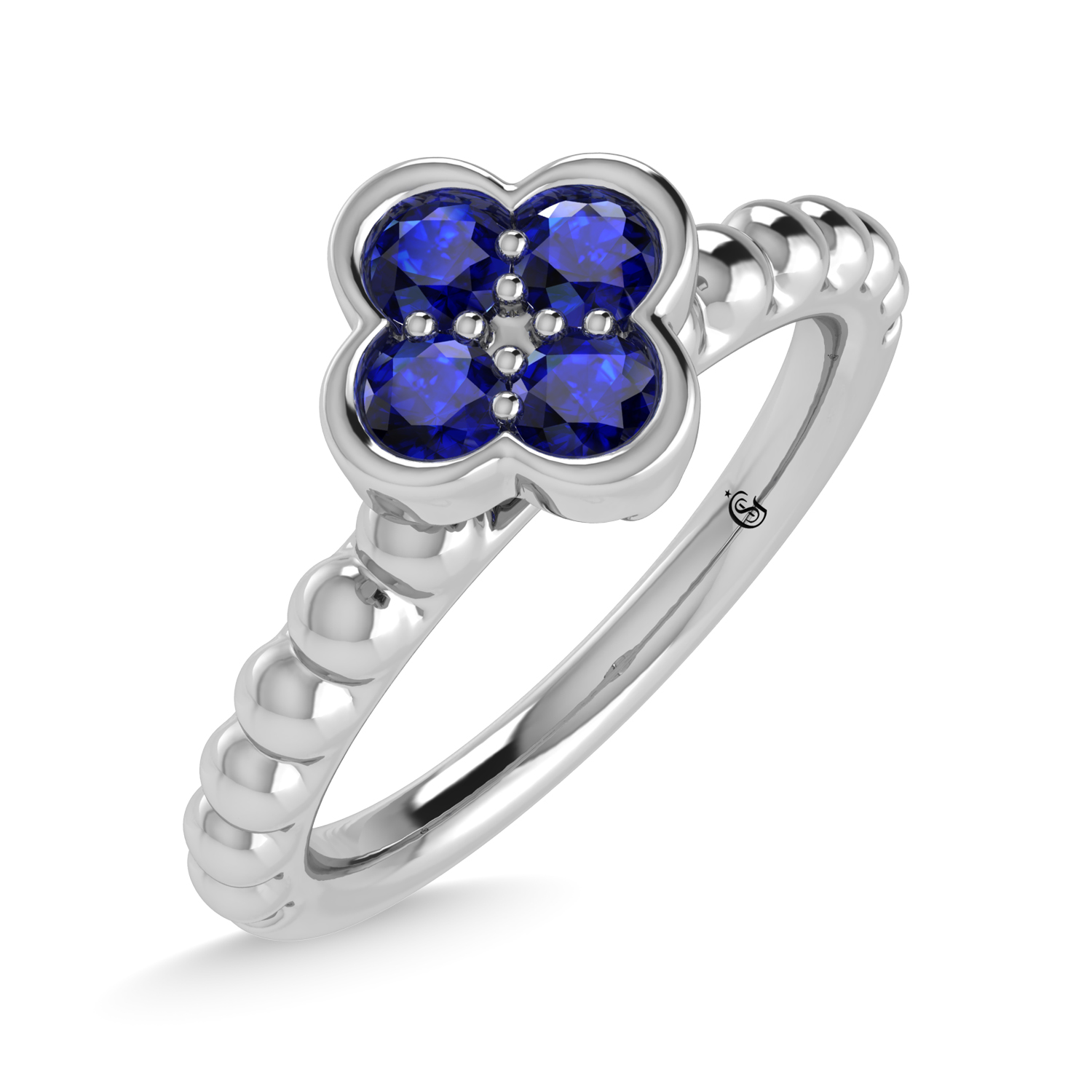 14K White Gold 1/3 Ct.Tw. Diamond and Blue Sapphire Fashion Ring