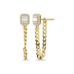 14K Yellow Gold Diamond 1/2 Ct.Tw. Cuban Earrings