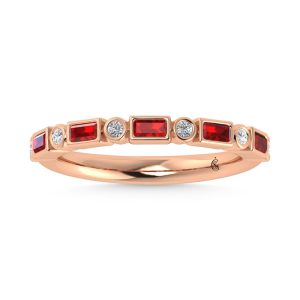 14K Rose Gold  3/8 Ct.Tw. Alternate Diamond and Ruby Stackable Band