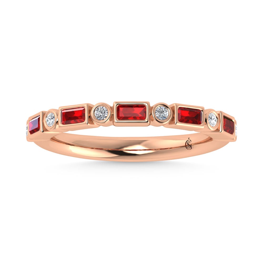 14K Rose Gold 3/8 Ct.Tw. Alternate Diamond and Ruby Stackable Band