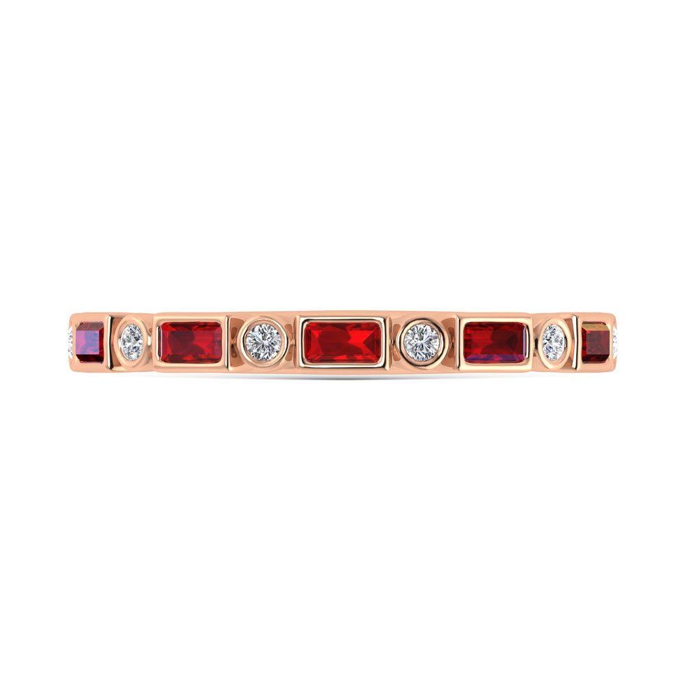 14K Rose Gold 3/8 Ct.Tw. Alternate Diamond and Ruby Stackable Band