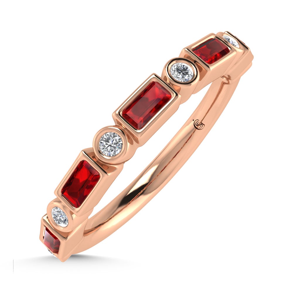 14K Rose Gold 3/8 Ct.Tw. Alternate Diamond and Ruby Stackable Band