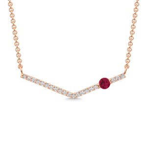 14K Rose Gold Diamond 1/5 Ct.Tw. And Ruby Necklace