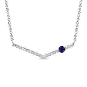 14K White Gold Diamond 1/6 Ct.Tw. And Blue Sapphire Necklace