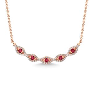 14K Rose Gold Diamond 3/8 Ct.Tw. And Ruby Necklace