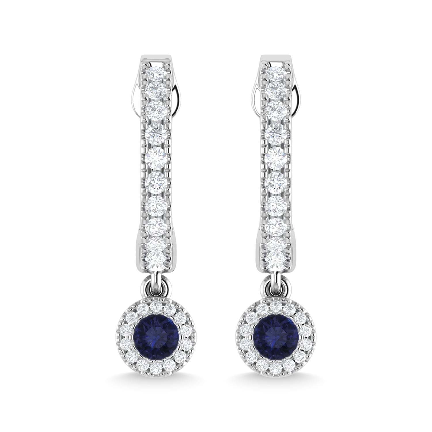 14K White Gold Blue Sapphire and Diamond 1/4 Ct.Tw. Fashion Earrings