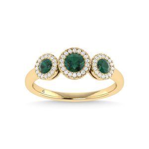 14K Yellow Gold Emerald and Diamond 5/8 Ct.Tw. Fashion Ring
