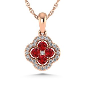 14K Rose Gold Diamond 5/8 Ct.Tw. and Ruby Clover Pendant
