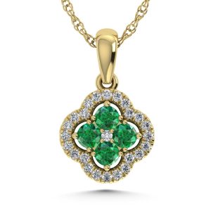 14K Yellow Gold  1/2 Ct.Tw. Diamond and Emerald Fashion Pendant