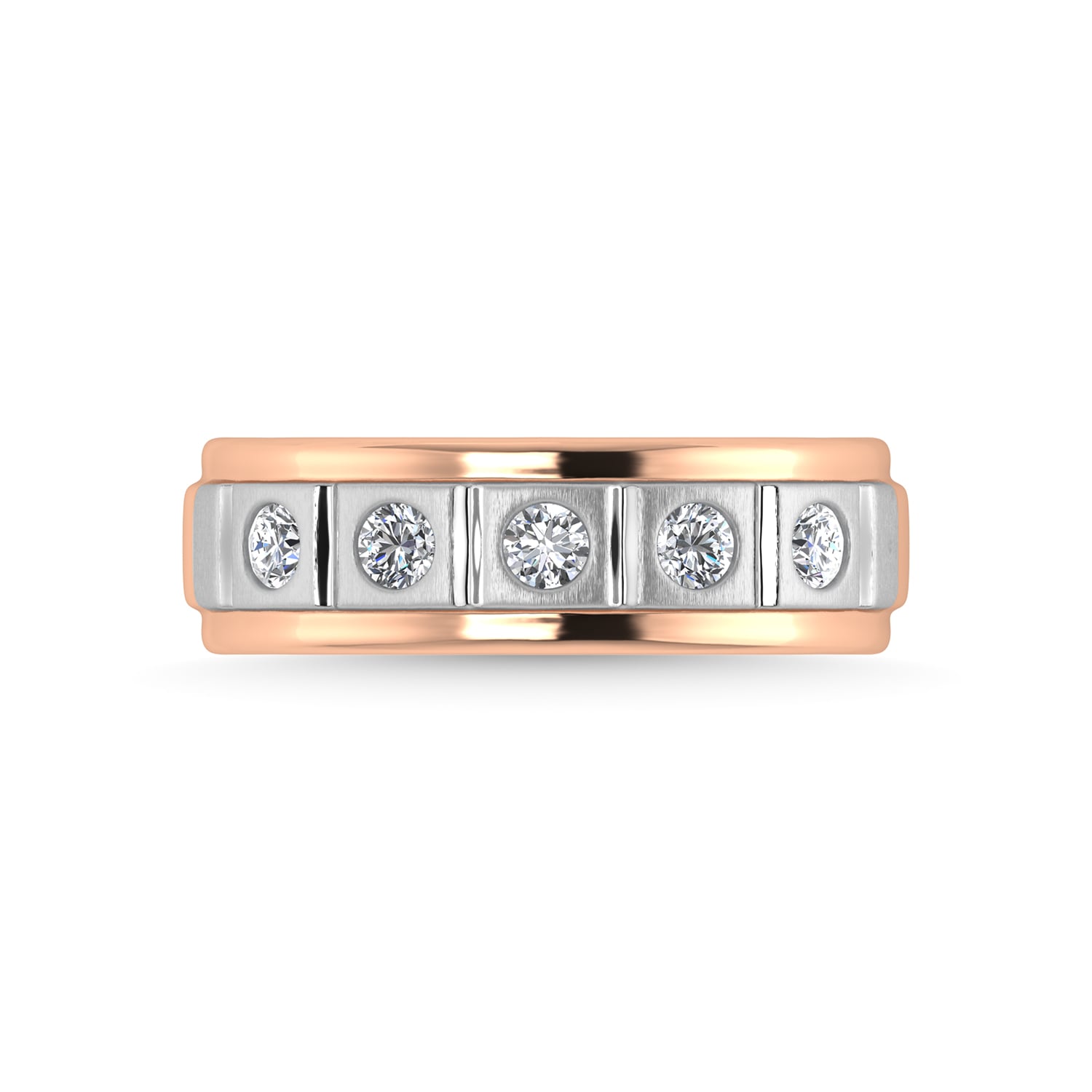 14K Rose Gold Diamond 1/2 Ct.Tw. With White Rhodium Facet Mens Machine Band